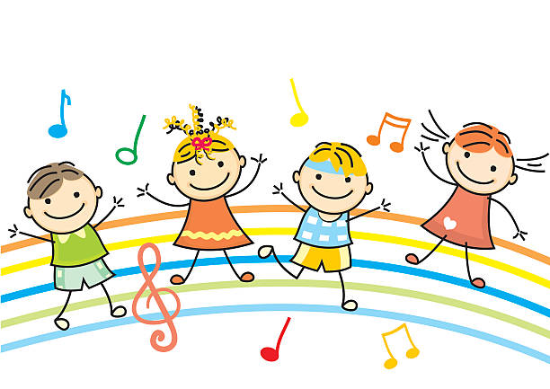 Dancing children, vector icon, Happy kids and music brand.